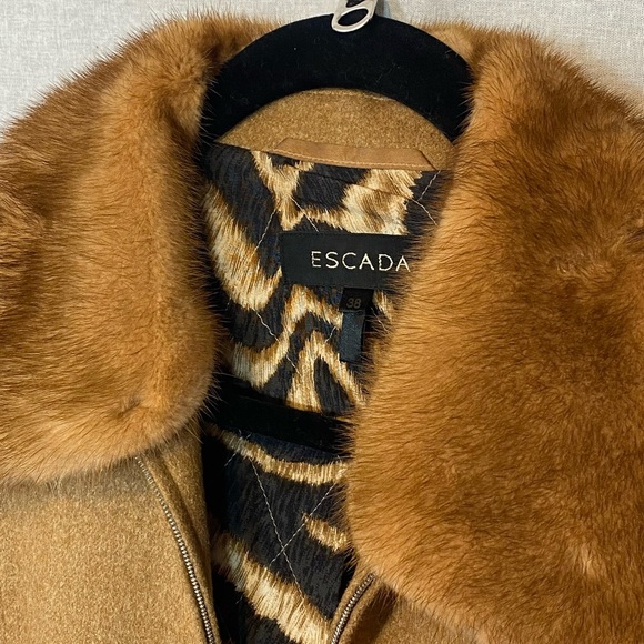 Gorgeous Escada Tan Wool/Camel/Silk Jacket with Mink Collar SZ 38 LIKE NEW - Picture 6 of 11